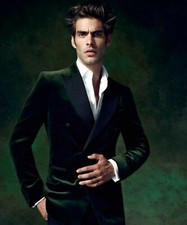 Men Green Smoking Jacket Velvet Designer Grooms Wedding Party Wear Blazer Coat