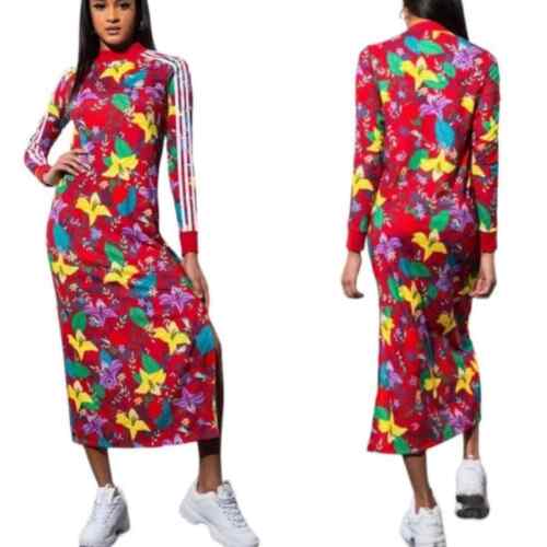 ADIDAS Blossom of Life Red Floral Side Slit Long Sleeve Pullover Maxi Dress - 第 1/12 張圖片