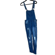 Vintage 90s Y2K Wax Jeans Blue Denim Overalls M Distressed Pockets Tapered Leg