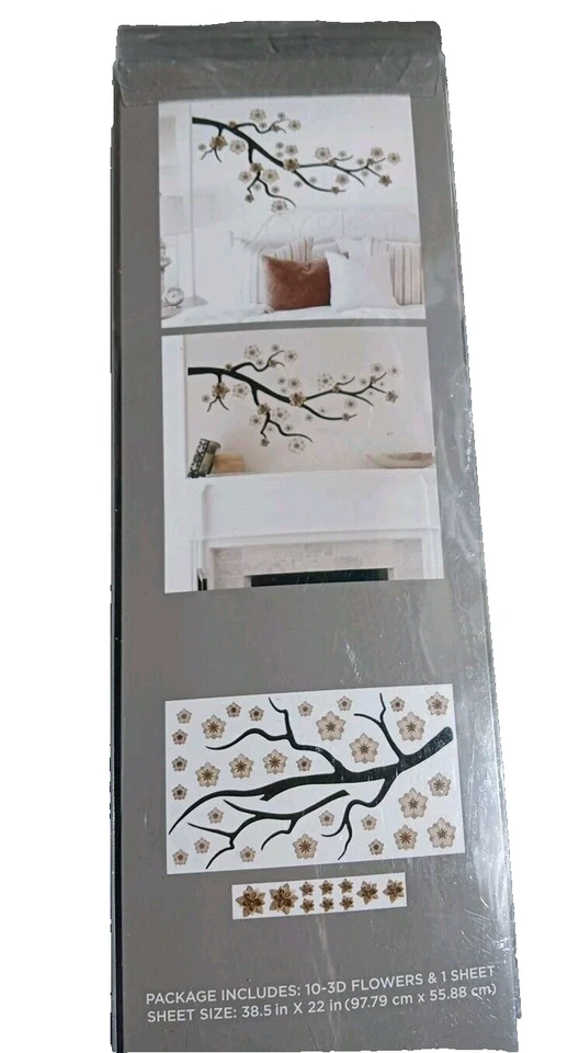 Nuevo Juego de 2 calcomanías de pared DCWV 3D FLORES DE MADERA 46" x 28" autoadhesivas decoración de pared Foto 4 de 4