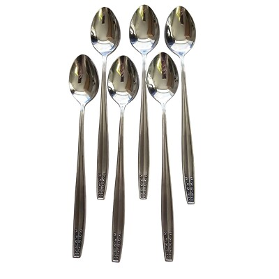 Symphony Stainless Japan Ice Tea Spoons 8'' set-6 Scrolls On Handle minimalist MC