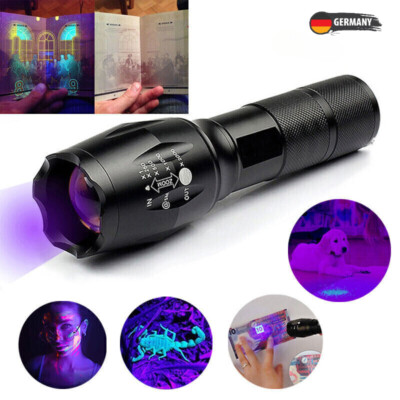 UV Taschenlampe LED 2 in 1 Weiß Schwarzlicht Wasserdicht 395nm Licht 120000lm