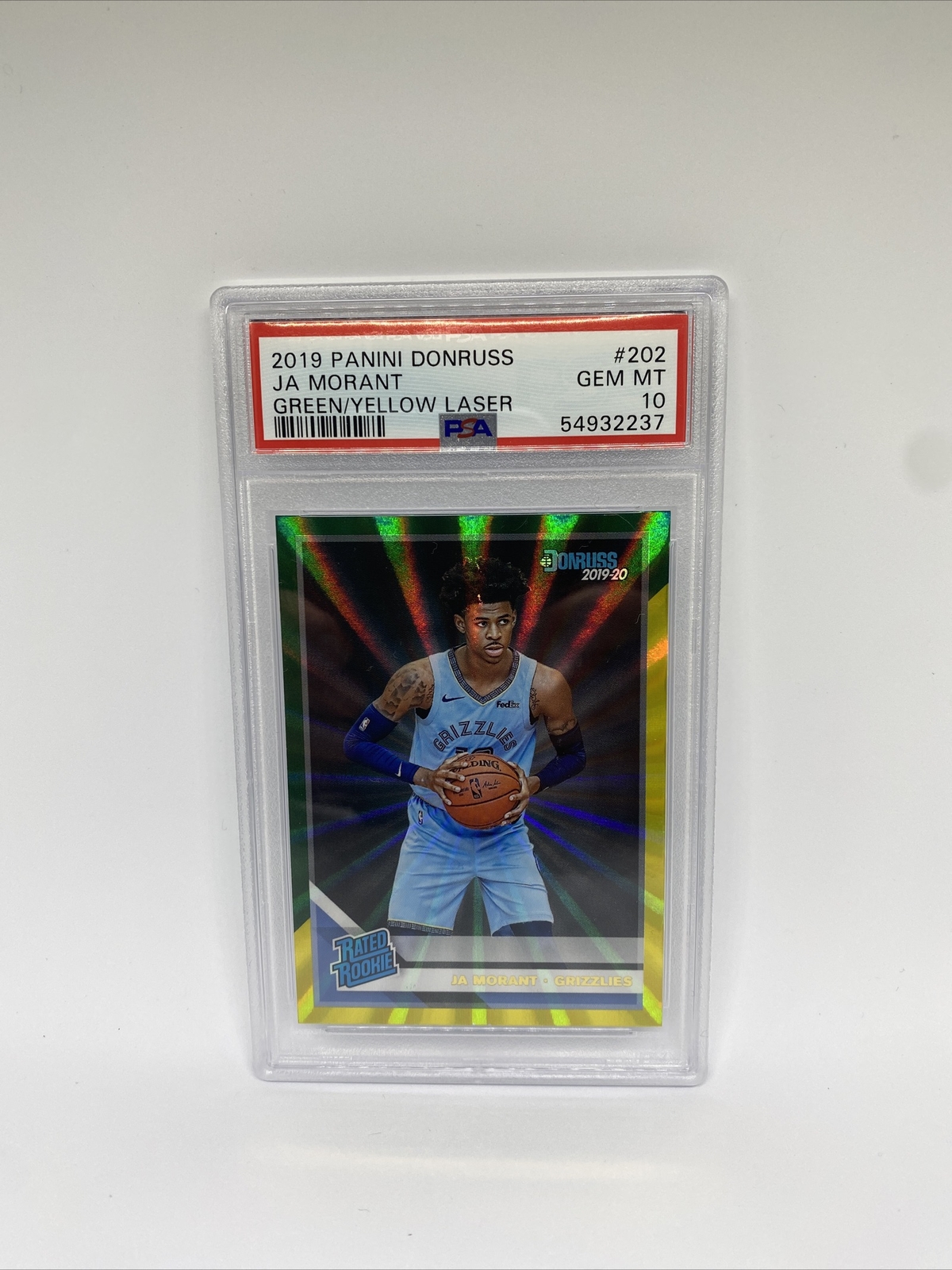 2019 Donruss Ja Morant Rated Rookie Green Yellow Laser #202 PSA 10 Gem Grizzlies