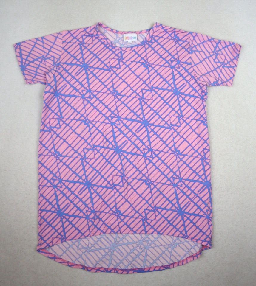 LULAROE - GRACIE - BLUSA TÚNICA HI-LO MANGA CURTA ESTAMPA ROSA E ROXA - TAMANHO 12 - Imagem 2 de 4