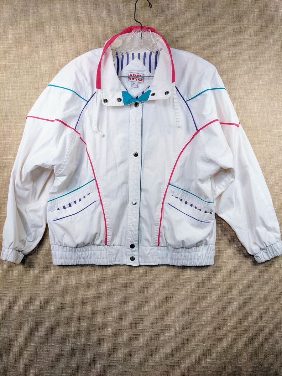 New York Girl Vintage Sz L 80s 90s Windbreaker Jacket White New York Girl Vintage Sz L 80s 90s Windbreaker Jacket White