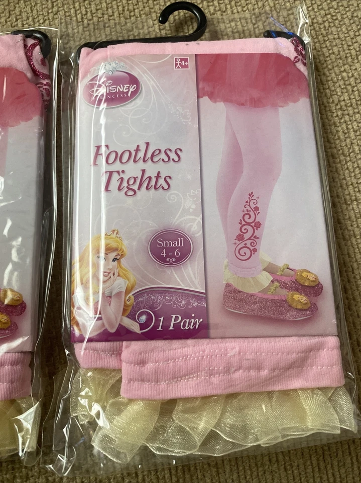 2 pares de medias Disney Princesa Aurora sin pies rosa/amarillo volante tobillo ~ talla 4-6 Foto 2 de 3