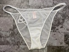 VICTORIA'S SECRET L WHITE FLORAL MESH RARE STRAPPY DOUBLE STRING BIKINI PANTIES