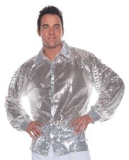 SILVER DISCO SHIRT Sequin 70s Retro Mens top Halloween Costume One Size Standard