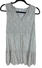 Women's Gap Beige Sleeveless Drawstring Waist Tiered V-Neck Knee Length Dress S