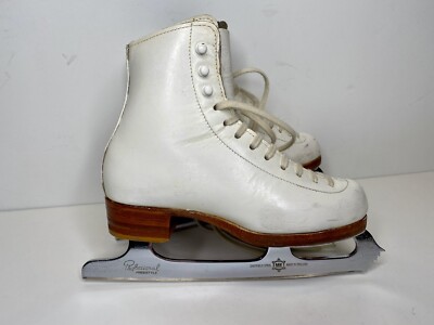 Riedell White Leather Silver Star Figure Skates Sheffield Steel MK Blades Size 1