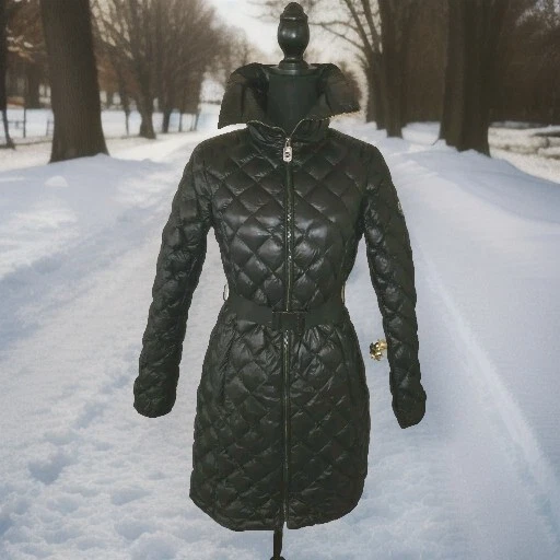 Michael Kors Packable Down Fill Puffer Jacket Mid Length Women's Black Size Sm