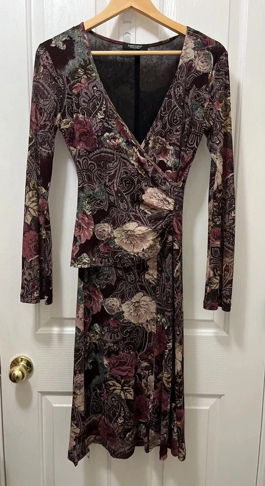 Antigo Vestido de Malha Transparente Anos 90 Y2K Karen Kane Floral Floresta Fada Capricho P - Imagem 2 de 4