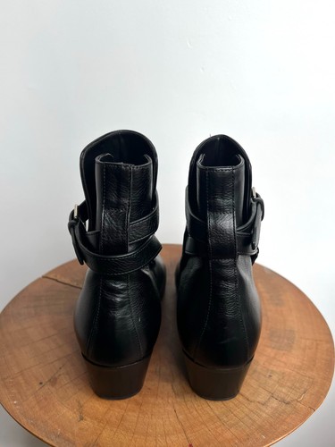 SAINT LAURENT West Black Leather Buckle Strap Block Heel Ankle Boot 39.5/9.5 - Picture 5 of 9