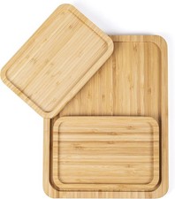 Vencier Bamboo Serving Tray Set (3pcs) – Nesting Trays 1 Large + 2 Small – Heat