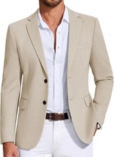 Mens Lightweight Knit Blazer Two Button Casual Sport Coat for Business or Daily