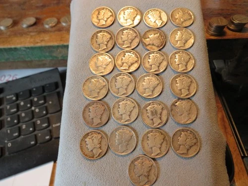 25 1931 Mercury Dimes. Fine or better.  Half roll 1931 90% Silver Mercury Dimes