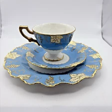 Royal Crown Derby VINE CELADON A773 Trio Set Dessert Plate Footed Cup & Saucer