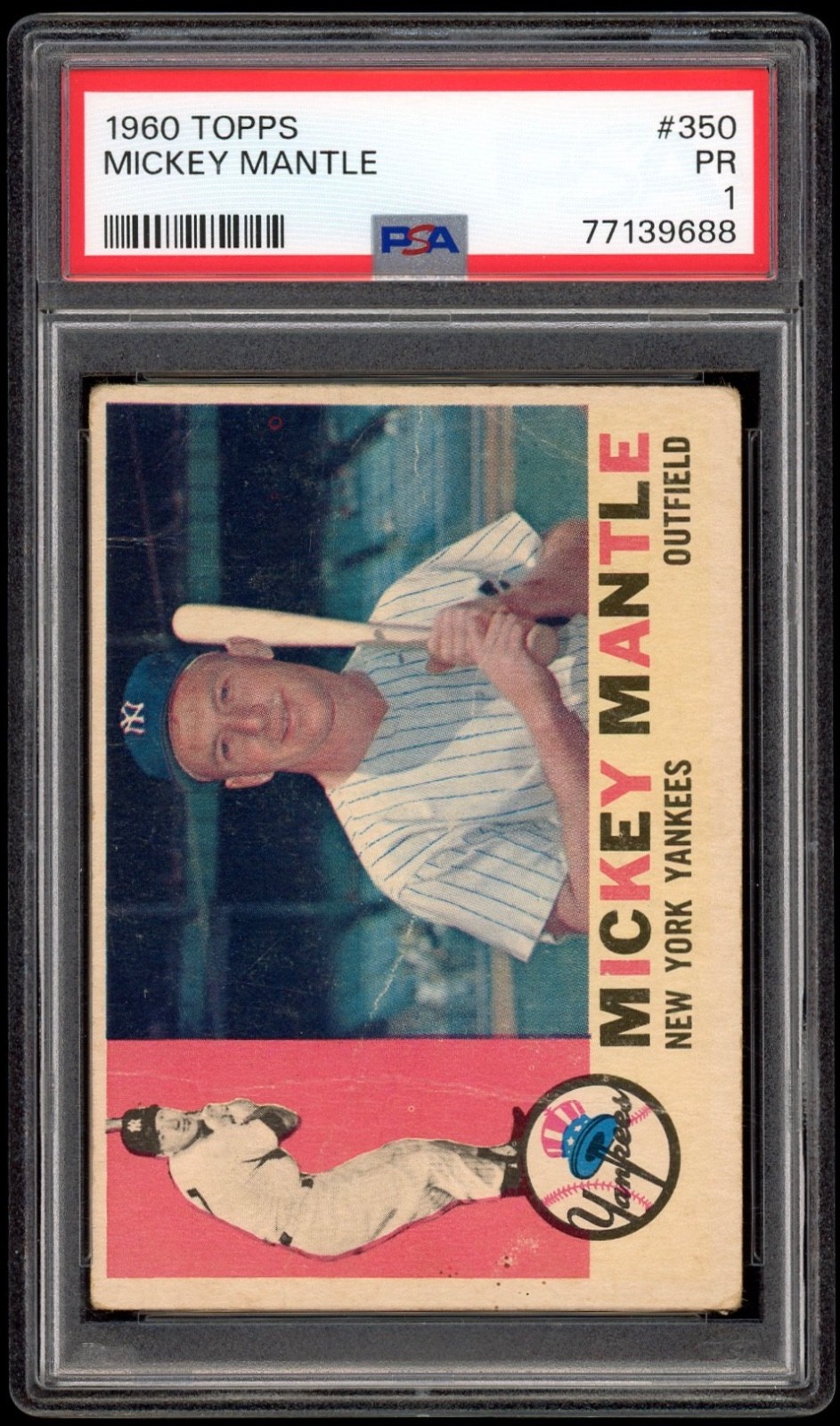 1960 Topps Baseball #350 MICKEY MANTLE PSA 1 New York Yankees HOF view 3