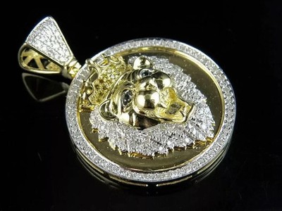 Men's 3.00Ct Round Cut Real Moissanite Lion Head Pendant 14K Yellow Gold Plated
