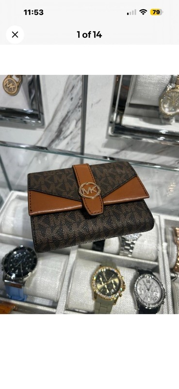 Michael Kors Greenwich Women Medium MK Logo Tri-Fold Wallet Brown