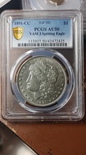 1891 CC Morgan Dollar VAM 3 Spitting Eagle On Label PCGS AU50 Top 100 5579