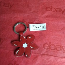 COACH Burgundy Leather Surf Flower Key FOB, Silvertone Metal, 1606, Discontinued