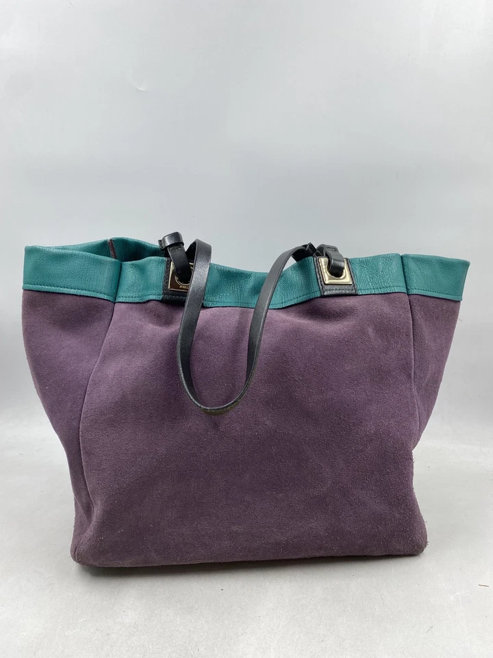 Furla фиолетовый зеленый Colorblock кожи замши сумка с короткими ручками большая сумка - Изображение 2 из 4