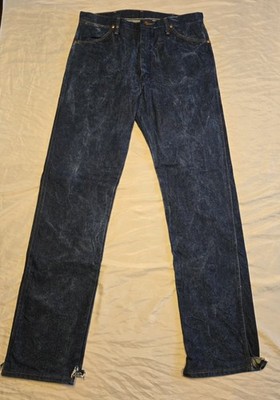 Wrangler Jeans Mens 37x36 Blue Distressed Dark Acid 13MWZ Thrash Cowboy Vtg USA