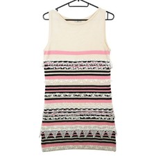 CHANEL 90s Vintage Cashmere Knit Dress Sleeveless Embroidery Lace Pink Size not