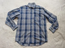 Vintage Wrangler Shirt Mens Large Blue Plaid Flannel X-Long Tails Made USA 90s