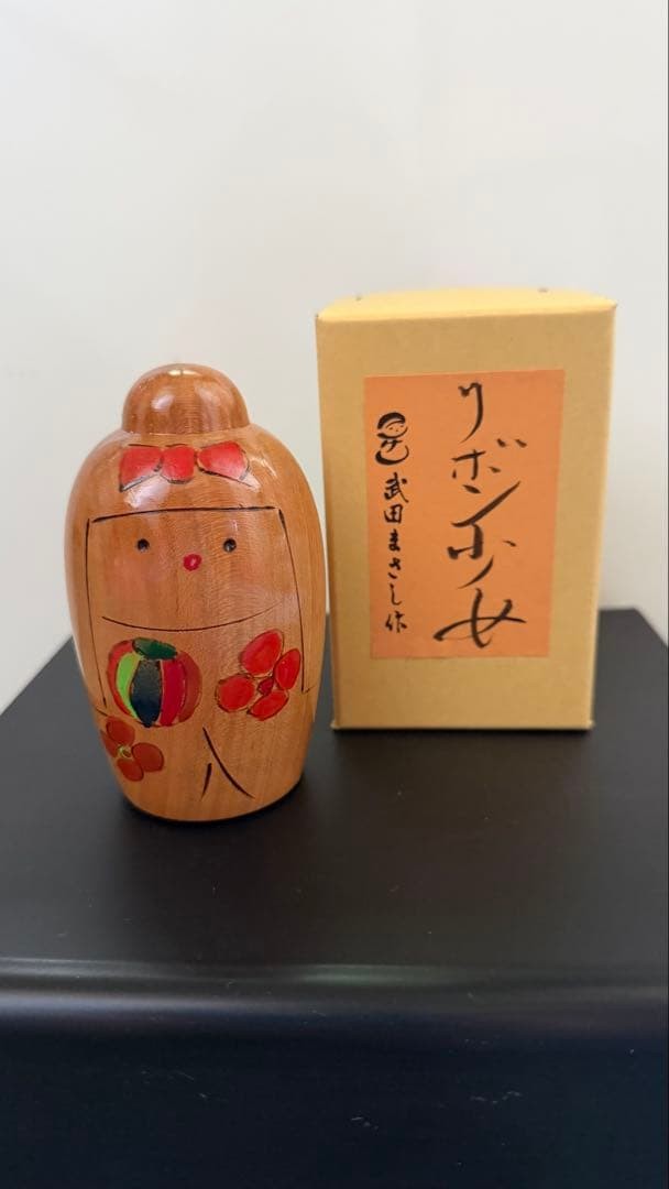 Modern Kokeshi Ribbon Girl Doll Ceramic Collectible Japan