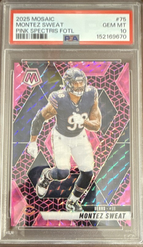 Panini 2025 Mosaic Montez Sweat Pink Spectris FOTL /13 #75 PSA 10 - Bears
