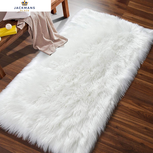 AUFELL White Faux Fur Rug Fluffy Shag 23.6 x 35.4 inch (Rectangular),