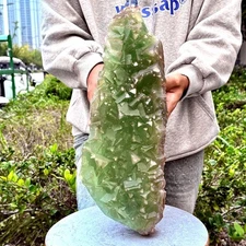 16.27LB Natural green cubic fluorite - quartz crystal mineral specimen