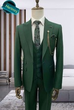1-Button , 3-Piece Green Slim Fit Suit With Peak Lapel