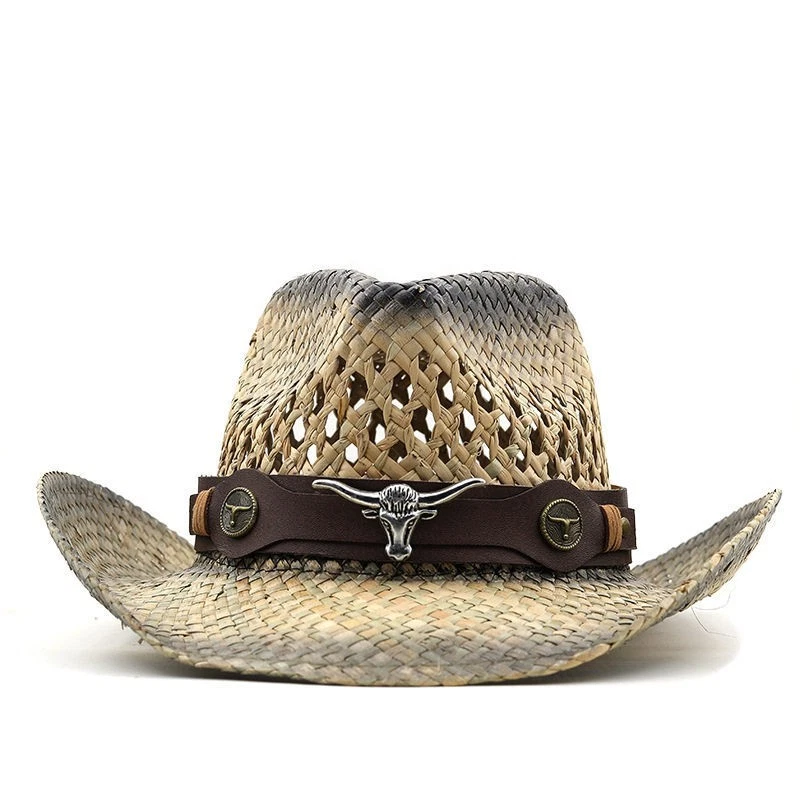 Retro Western Cowboy Straw Hat Adjustable Sun Hat Unisex