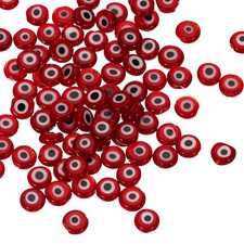 8mm Flat Evil Eye Beads, 100 Pcs Turkish Evil Eye Charm Round Shape, Red