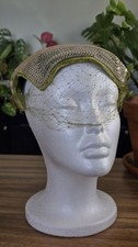 Vintage Sequin  Green Velvet Half Hat Headband  Veil Retro