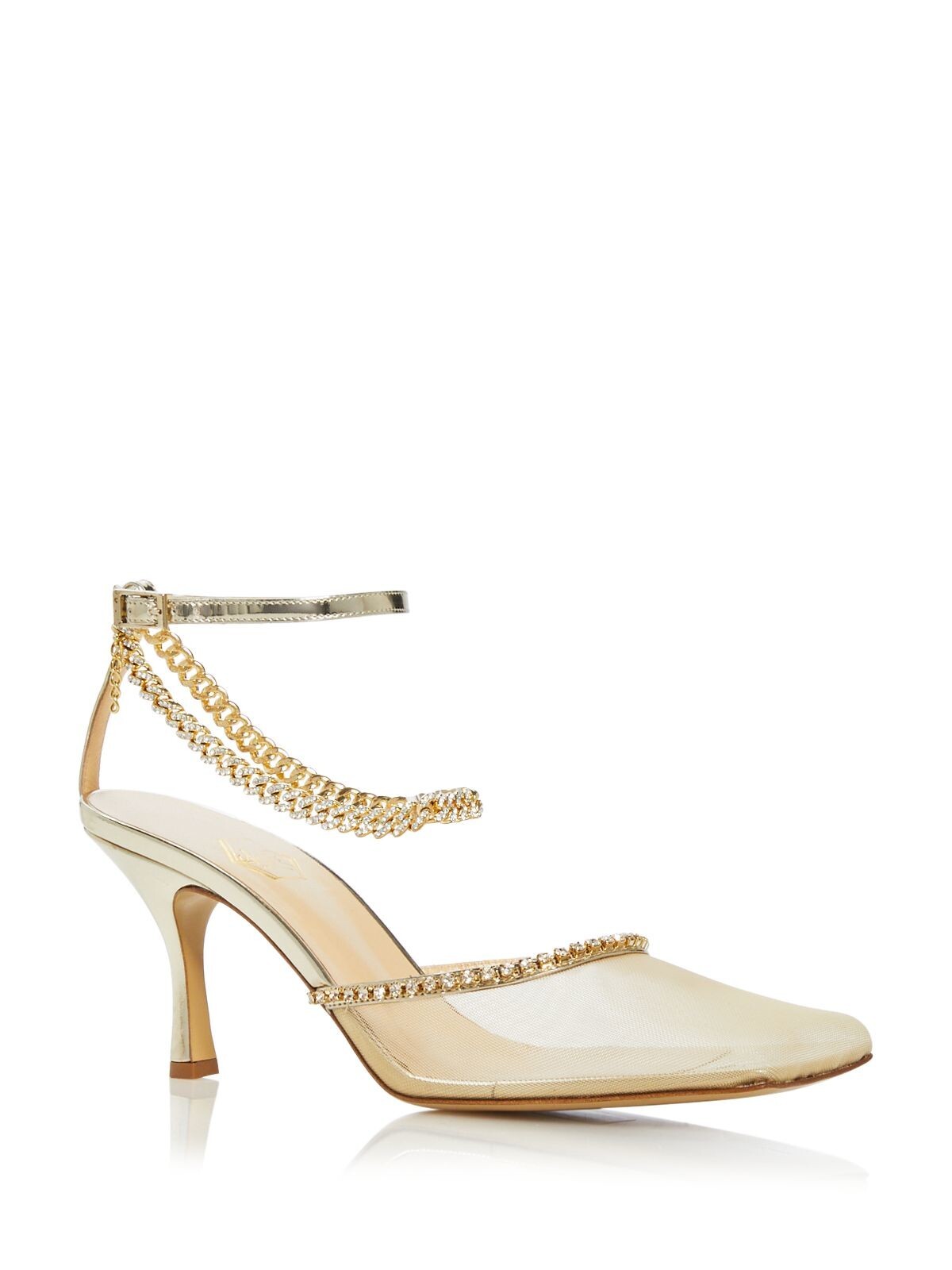 NALEBE Womens Gold Chain Crystal Metallic Stellar Square Toe Stiletto Pumps 40 34890₽