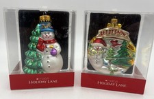 Macy  s Holiday Lane Molded Glass Snowman Ornaments Boxed Lot of 2 2009