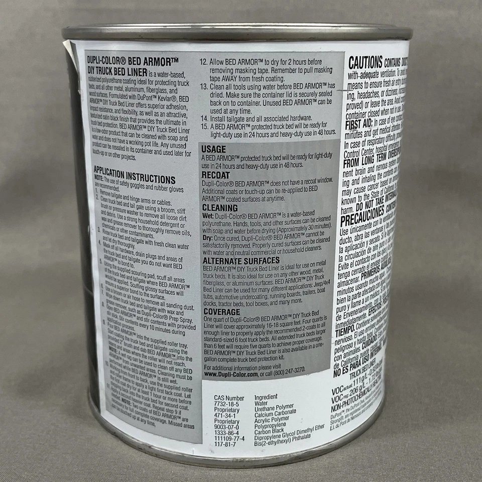 Dupli-Color BED ARMOR BAQ2010 Black Truck Bed Liner Paint Quart 32oz Kevlar DIY - Image 3 of 4