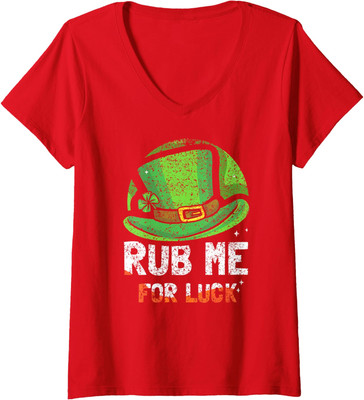 Saint Patricks Day Vintage Colors Rub Me For Luck Ladies' V-Neck Tshirt