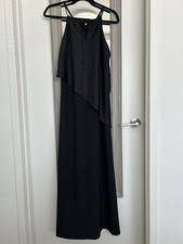 Halston Dress Asymmetrical Drape Black Slit Tie Small Elegant Gala Evening Maxi 