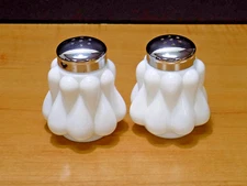 Pair of Fenton Bulging Teardrop White Milk Glass Salt & Pepper Shakers