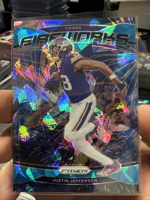 2024 Panini Prizm - Fireworks Justin Jefferson #8 Blue Ice Prizm 1/99