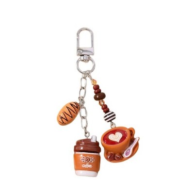 Unique Simulated Keychain Featuring Bread And Coffee Designs