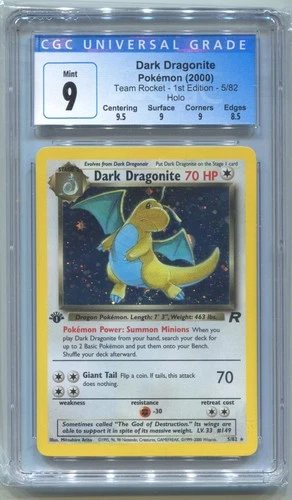 2000 POKEMON ROCKET 1ST EDITION #5 DARK DRAGONITE-HOLO w/SWIRL CGC 9