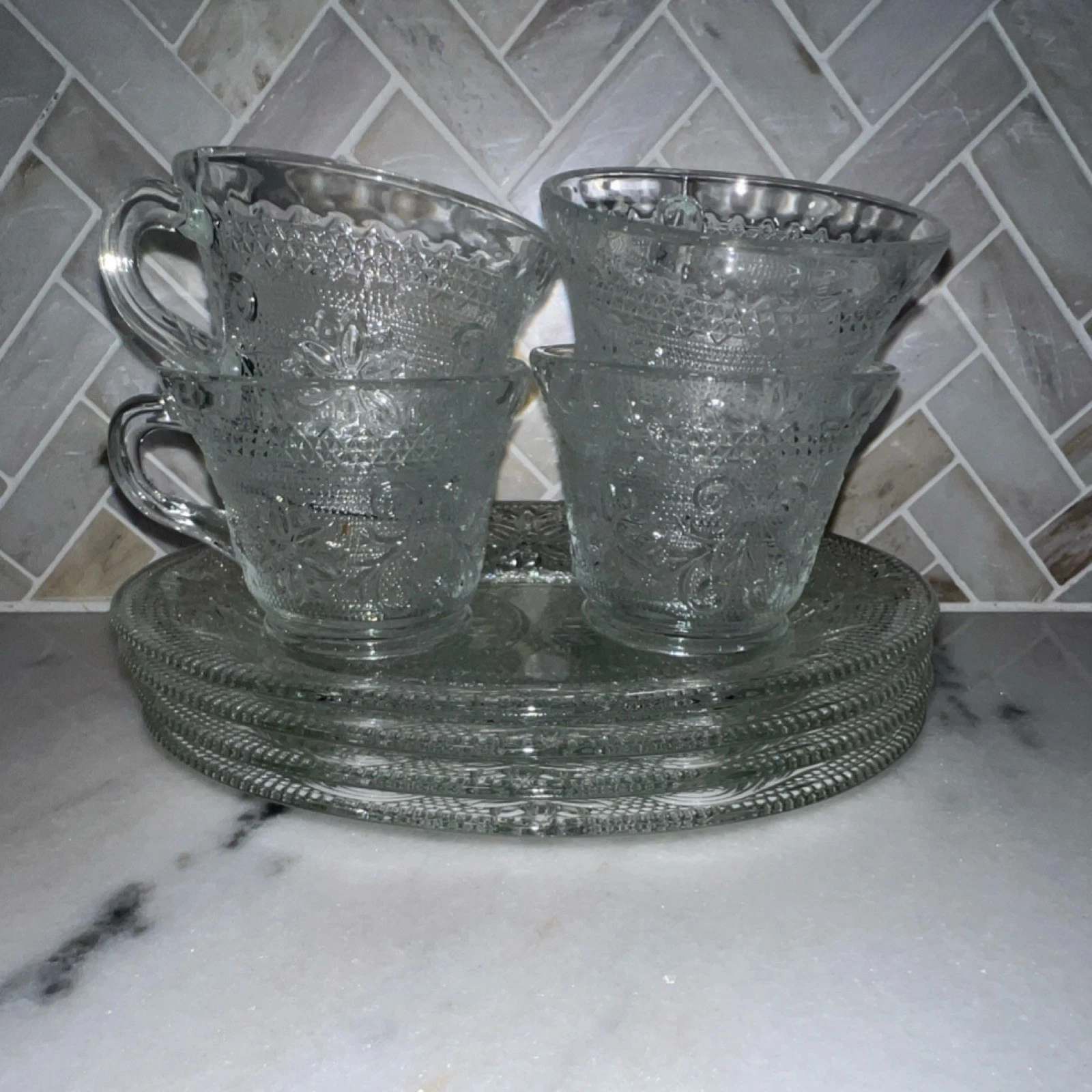 Tiara Indiana Glass Clear Pressed Glass Sandwich Snack Set 8 pieces