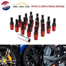 20pcs Red M14x1.5 Wheel Lug Bolts Ball Seat Stud Set 28mm Shank For Audi Vw Benz