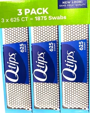 Qtips Cotton Swabs 3 Pack of 625 Count Total 1875 Swabs